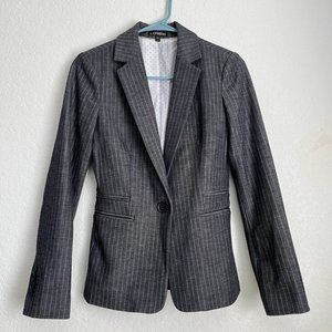 Express Pinstripe One Button Blazer Suit Jacket, Blue Gray, Size 0